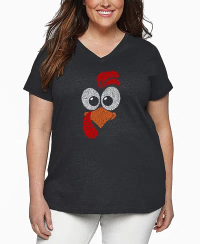 La Pop Art Plus Size Turkey Face Word Art V-neck T-shirt In Gray