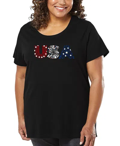 La Pop Art Plus Size Usa Fireworks Word Art T-shirt In Black