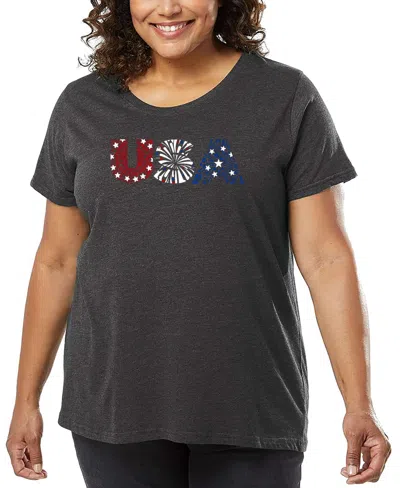 La Pop Art Plus Size Usa Fireworks Word Art T-shirt In Gray