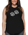 La Pop Art Plus Size Woof Paw Prints Word Art Tank Top In Black