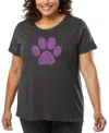La Pop Art Plus Size Xoxo Dog Paw Word Art T-shirt In Gray