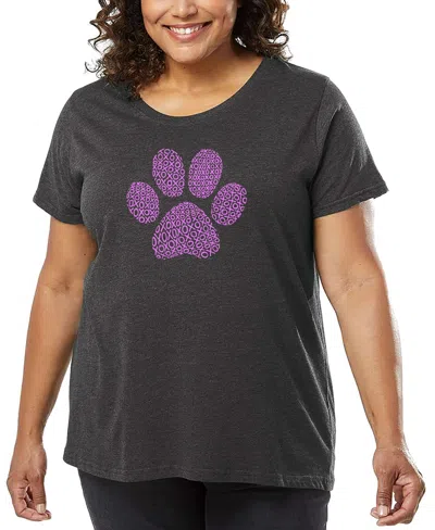 La Pop Art Plus Size Xoxo Dog Paw Word Art T-shirt In Gray