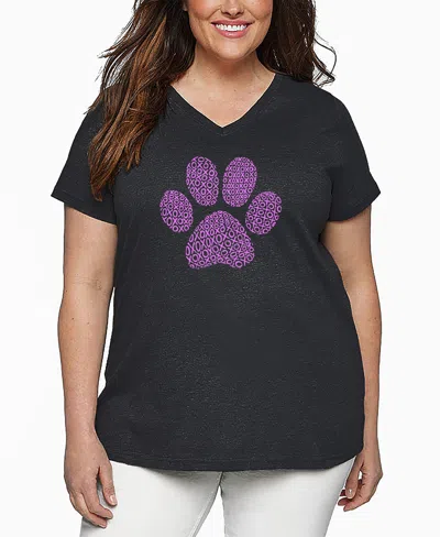 La Pop Art Plus Size Xoxo Dog Paw Word Art V-neck T-shirt In Gray
