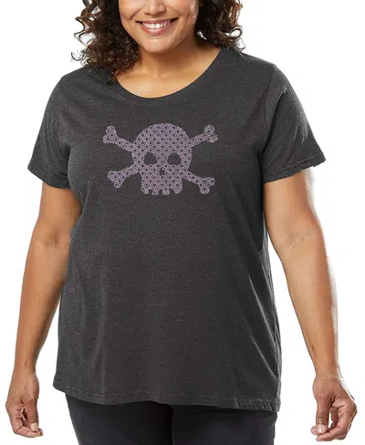 La Pop Art Plus Size Xoxo Skull Word Art T-shirt In Gray
