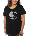 La Pop Art Plus Size Yin Yang Cat Word Art T-shirt In Black