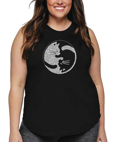 La Pop Art Plus Size Yin Yang Cat Word Art Tank Top In Black