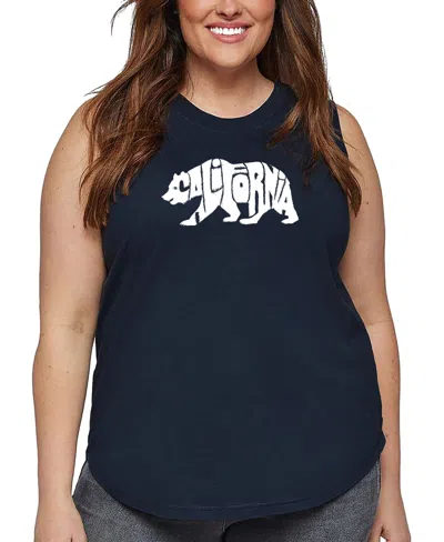La Pop Art Pus Size California Bear Word Art Tank Top In Blue