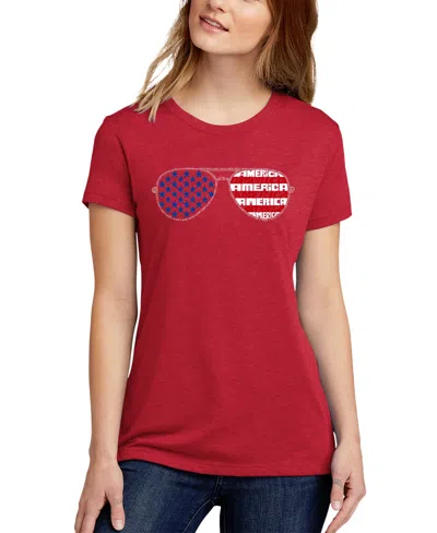 La Pop Art Women's Americana Sunglasses Word Art Crew Neck T-shirt In Red