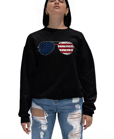 La Pop Art Women's Americana Sunglasses Word Art Crewneck Sweatshirt In Black