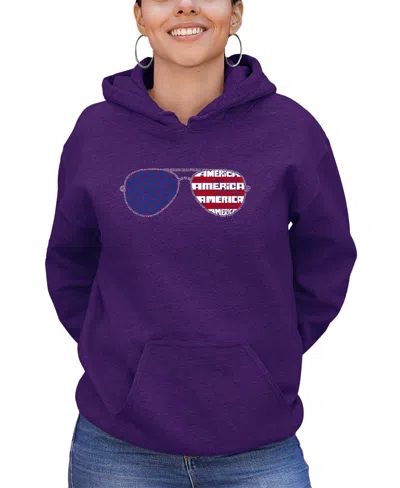 La Pop Art Women's Americana Sunglasses Word Art Long Sleeve Sweatshirt In Purple