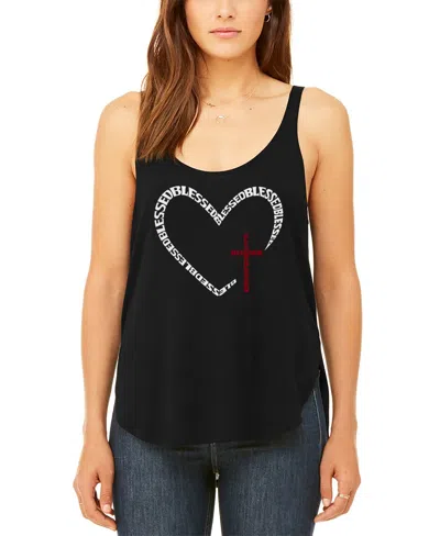 La Pop Art Women's Blessed Heart Premium Word Art Flowy Tank Top In Black