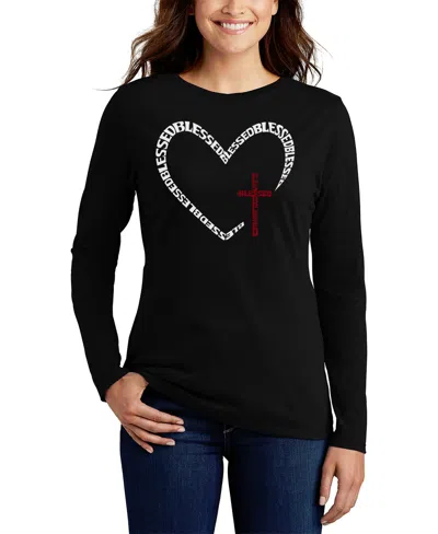La Pop Art Women's Blessed Heart Word Art Flowy T-shirt In Black