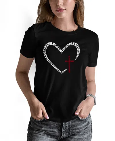 La Pop Art Women's Blessed Heart Word Art Pullover Top In Black