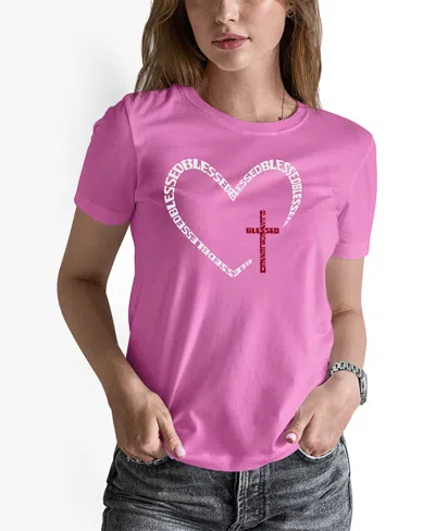 La Pop Art Women's Blessed Heart Word Art Pullover Top In Pink