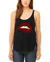 La Pop Art Women's Brooklyn Lips Premium Word Art Flowy Tank Top In Black