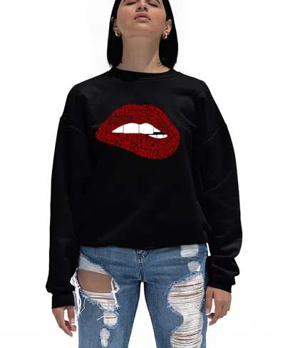 La Pop Art Women's Brooklyn Lips Word Art Crewneck Sweatshirt In Black