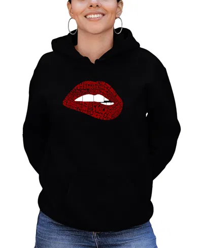 La Pop Art Women's Brooklyn Lips Word Art Long Sleeve Sweatshirt In Black