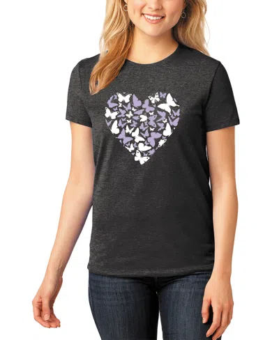 La Pop Art Women's Butterfly Heart Crew Neck T-shirt In Black