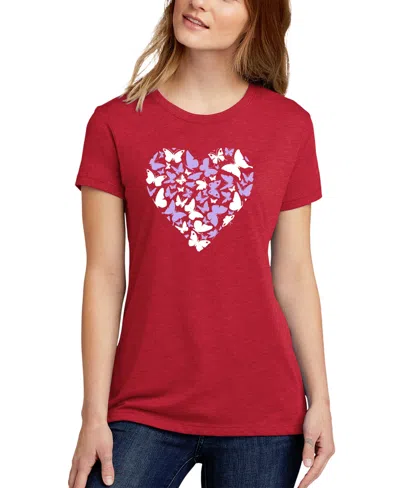 La Pop Art Women's Butterfly Heart Crew Neck T-shirt In Red