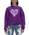 La Pop Art Women's Butterfly Heart Word Art Crewneck Sweatshirt In Purple