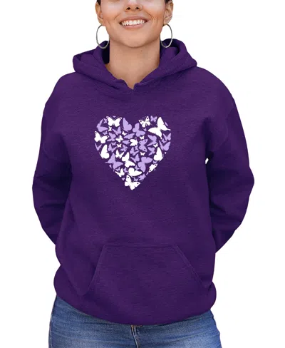 La Pop Art Women's Butterfly Heart Word Art Long Sleeve Sweatshirt In Purple