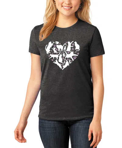 La Pop Art Women's Cat Heart Crew Neck T-shirt In Black
