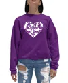 La Pop Art Women's Cat Heart Word Art Crewneck Sweatshirt In Purple