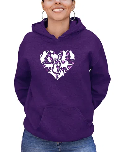 La Pop Art Women's Cat Heart Word Art Long Sleeve Sweatshirt In Purple