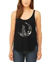 La Pop Art Women's Cat Sitting On Moon Premium Word Art Flowy Tank Top In Black