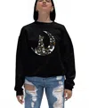 La Pop Art Women's Cat Sitting On Moon Word Art Crewneck Sweatshirt In Black