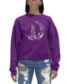 La Pop Art Women's Cat Sitting On Moon Word Art Crewneck Sweatshirt In Purple