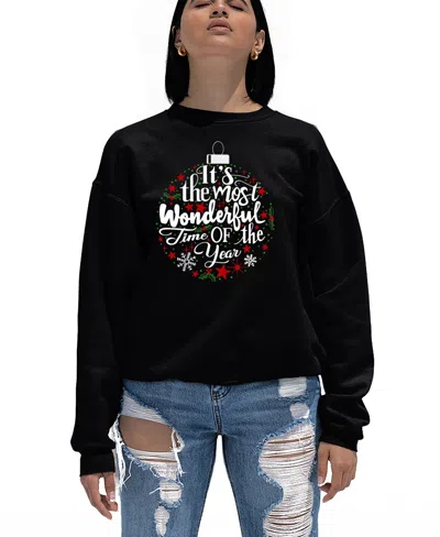 La Pop Art Women's Christmas Ornament Word Art Crewneck Sweatshirt In Black
