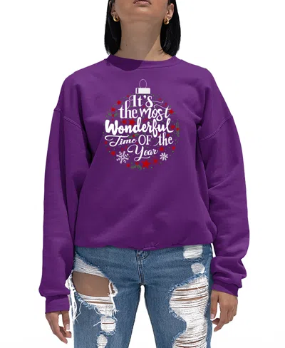 La Pop Art Women's Christmas Ornament Word Art Crewneck Sweatshirt In Purple