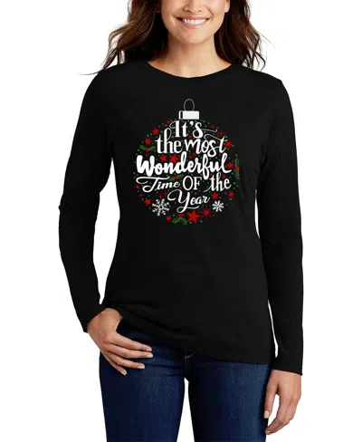 La Pop Art Women's Christmas Ornament Word Art Flowy T-shirt In Black