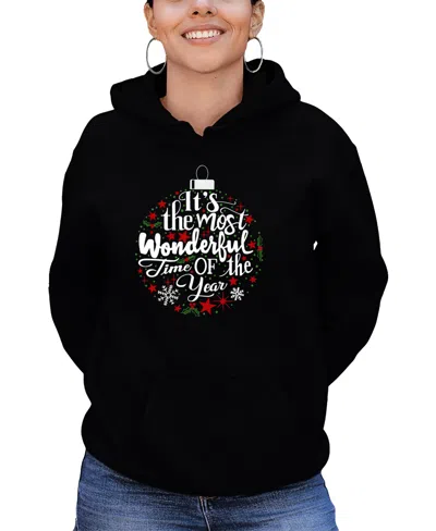 La Pop Art Women's Christmas Ornament Word Art Hooded Sweatshirt In Black