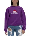La Pop Art Women's Christmas Peeking Dog Word Art Crewneck Sweatshirt In Purple