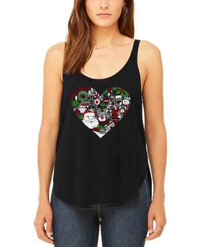 La Pop Art Women's Christmas Themed Heart Premium Word Art Flowy Tank Top In Black