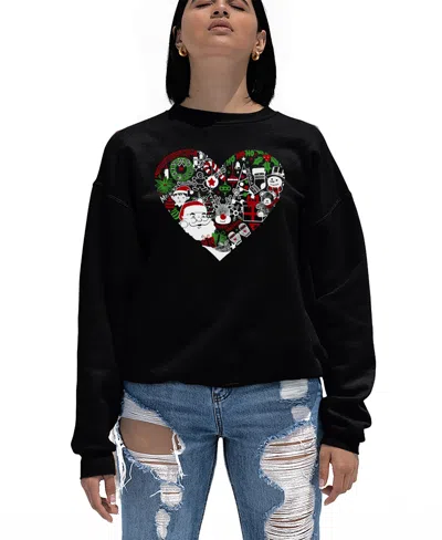 La Pop Art Women's Christmas Themed Heart Word Art Crewneck Sweatshirt In Black