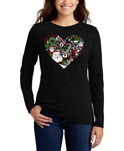 La Pop Art Women's Christmas Themed Heart Word Art Flowy T-shirt In Black