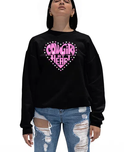 La Pop Art Women's Cowgirl At Heart Word Art Crewneck Sweatshirt In Black