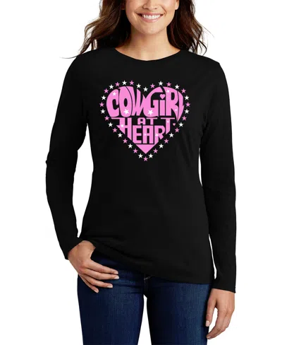 La Pop Art Women's Cowgirl At Heart Word Art Flowy T-shirt In Black