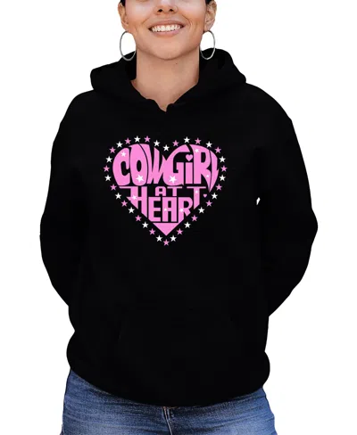 La Pop Art Women's Cowgirl At Heart Word Art Hooded Sweatshirt In Black
