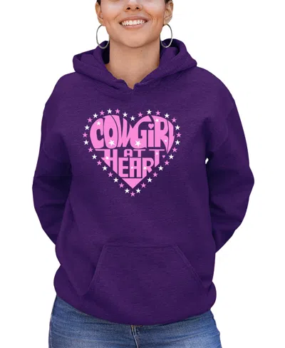 La Pop Art Women's Cowgirl At Heart Word Art Hooded Sweatshirt In Purple