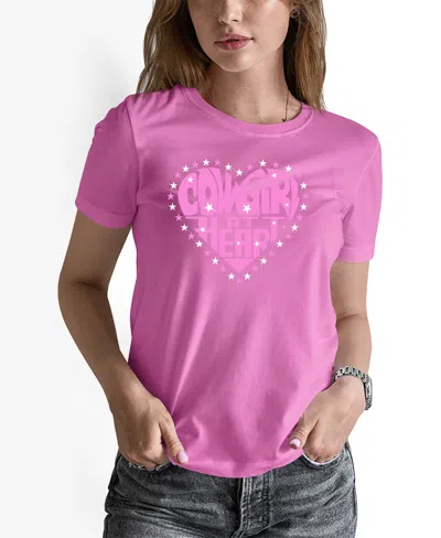 La Pop Art Women's Cowgirl At Heart Word Art Pullover Top In Pink