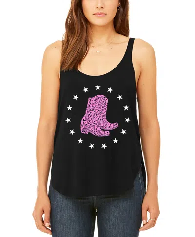 La Pop Art Women's Cowgirl Boots Premium Word Art Flowy Tank Top In Black