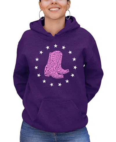 La Pop Art Women's Cowgirl Boots Word Art Crewneck Sweatshirt In Purple