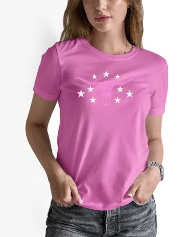 La Pop Art Women's Cowgirl Cowskull Word Art Pullover Top In Pink