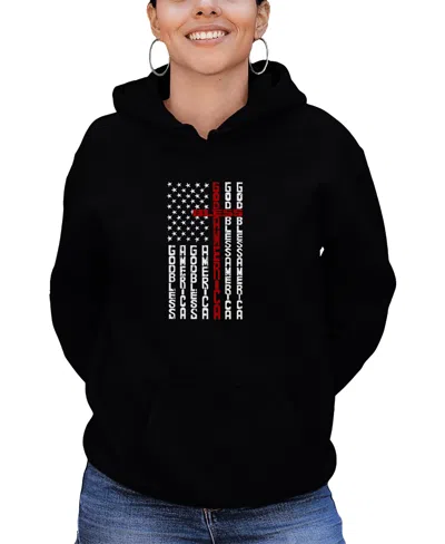 La Pop Art Women's Cross Flag Word Art Long Sleeve Sweatshirt In Black
