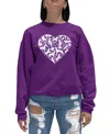 La Pop Art Women's Dog Heart Word Art Crewneck Sweatshirt In Purple