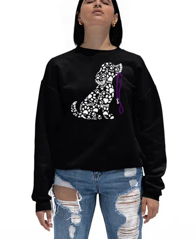 La Pop Art Women's Dog Leash Word Art Crewneck Sweatshirt In Black
